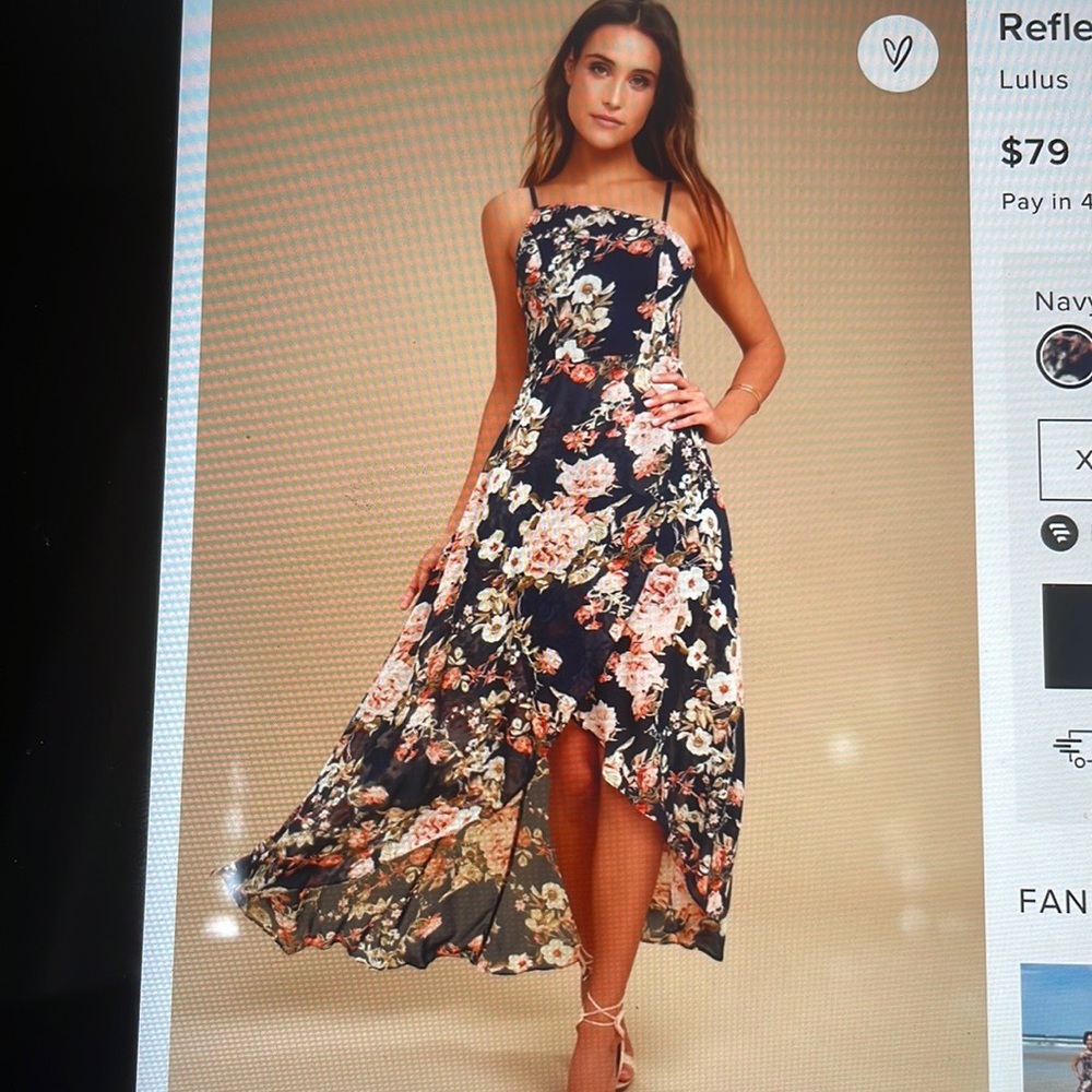 Lulus Navy Blue Floral Print High low Dress. Perfect condition